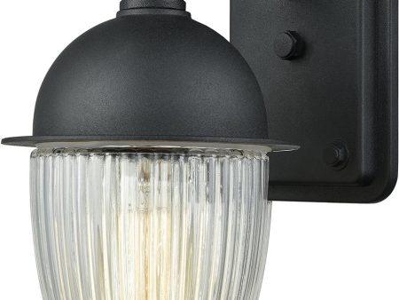 9 H Channing 1-Light Outdoor Wall Sconce Matte Black Clear Ribbed Glass on Sale