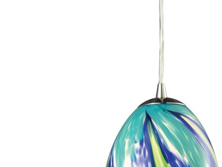 6 W Colorwave 1-Light LED Pendant Satin Nickel Tropics Glass Hot on Sale