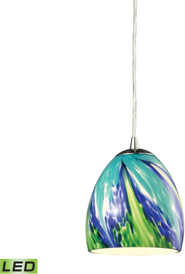 6 W Colorwave 1-Light LED Pendant Satin Nickel Tropics Glass Hot on Sale