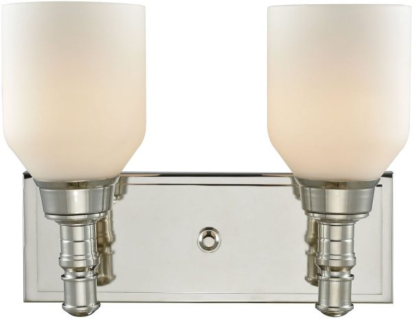 12 W Baxter 2-Light Vanity Polished NickelOpal White Glass For Discount