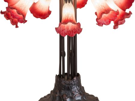 24 H Pink White Pond Lily 10 Light Table Lamp Cheap