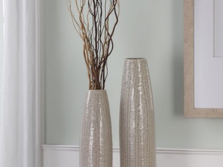 23 H Sara Textured Ceramic Vases Set of 2 For Discount