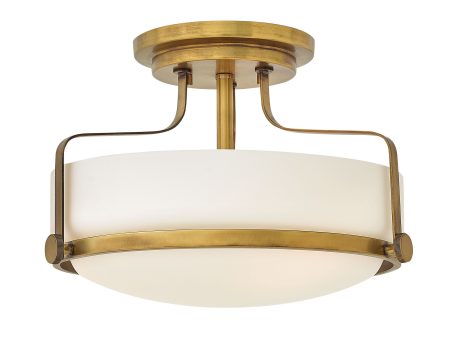 15 W Harper 3-Light Semi Flush Mount in Heritage Brass For Discount