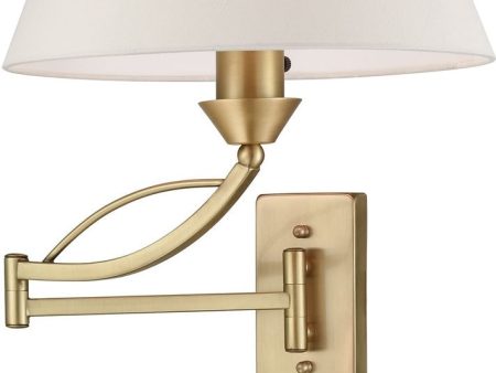 Elysburg 1-Light Plug In Swing Arm French Brass White Fabric Shade, 12 W For Cheap