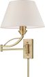 Elysburg 1-Light Plug In Swing Arm French Brass White Fabric Shade, 12 W For Cheap