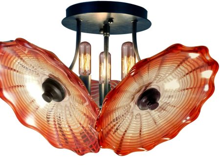 16 W Titan Art Glass Semi Flush Antique Bronze For Sale