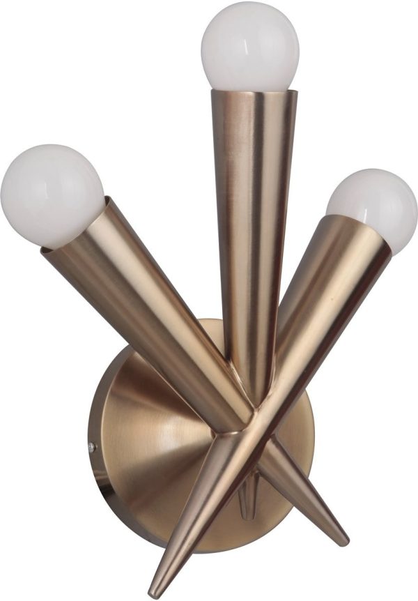 10 W Nova 3-Light Wall Sconce Satin Brass For Sale