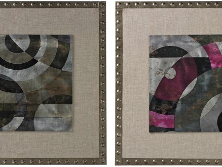 24 H Contemporary Print on Aluminium set in Linen and Nail Head Surround Silver Grey Discount