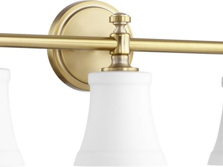 22 W Rossington 3-light Bath Vanity Light Aged Brass w Satin Opal on Sale