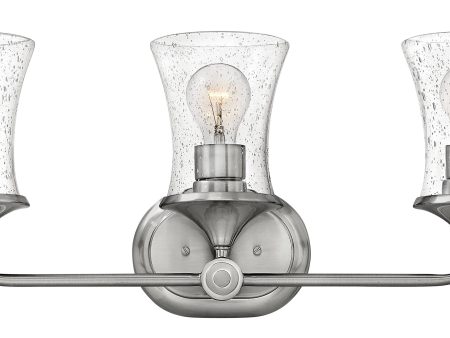 24 W Thistledown 3-Light Bath Three Light in Brushed Nickel with Clear Cheap