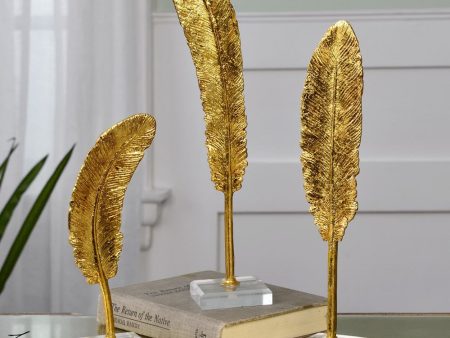 16 H Feathers Gold Sculpture Set of 3 Online Hot Sale