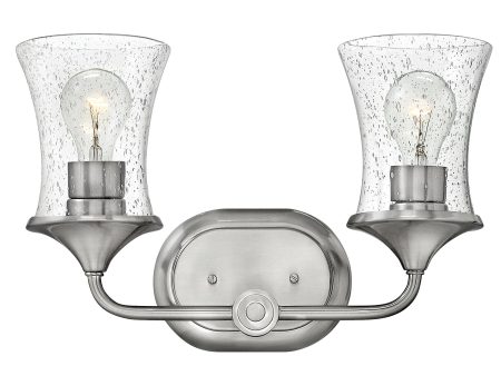 16 W Thistledown 2-Light Bath Two Light in Brushed Nickel with Clear Supply