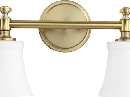 16 W Rossington 2-light Bath Vanity Light Aged Brass w Satin Opal Hot on Sale