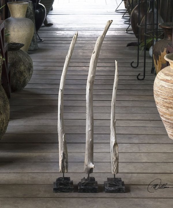 40 H Teak Branches Statues Set of 3 Hot on Sale