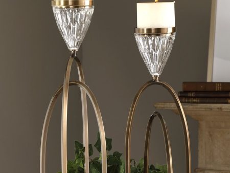 24 H Carma Bronze And Crystal Candleholders Set of 2 Fashion