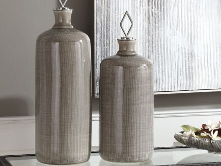 23 H Dhara Taupe Glaze Bottles Set of 2 Online now