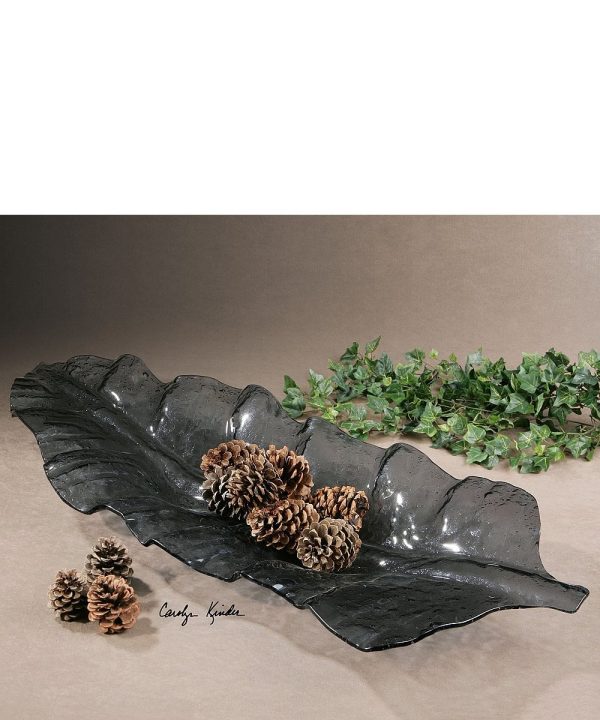 5 H Smoked Leaf Glass Tray Discount