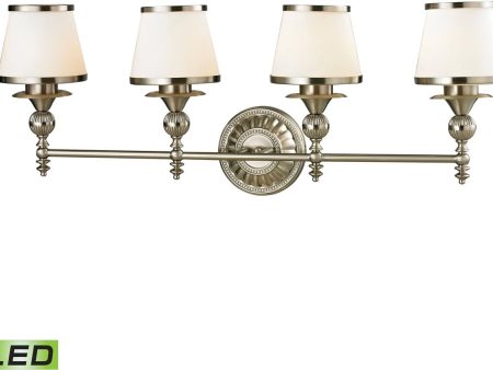 34 W Smithfield 4-Light LED Vanity Brushed Nickel Opal White Glass For Discount