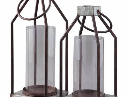 Diedrick Lantern Set (Set of 2) Gray Black Sale