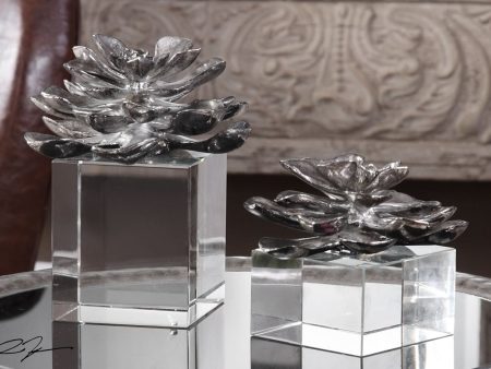 7 H Indian Lotus Metallic Silver Flowers Set of 2 Online Sale