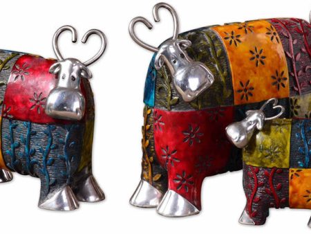 8 H Colorful Cows Statues Green Red and Blue Sale