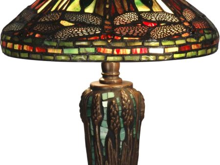 14 H 2-Light Dragonfly Tiffany Table Lamp Antique Bronze Online Hot Sale