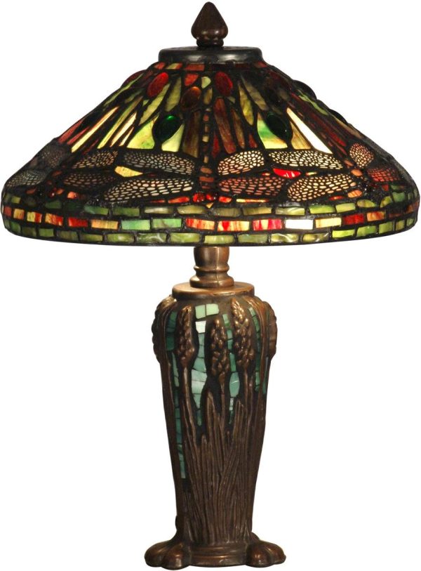 14 H 2-Light Dragonfly Tiffany Table Lamp Antique Bronze Online Hot Sale