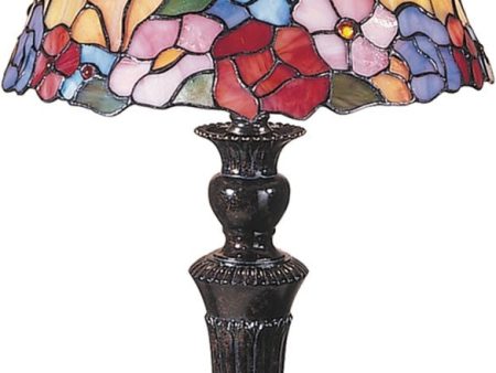 24 H 2-Light Tiffany Table Lamp Fieldstone Butterflies and Flowers For Discount