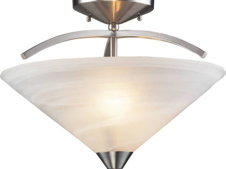 16 W Elysburg 2-Light Semi-Flush Mount Satin Nickel Marbelized White Online Hot Sale