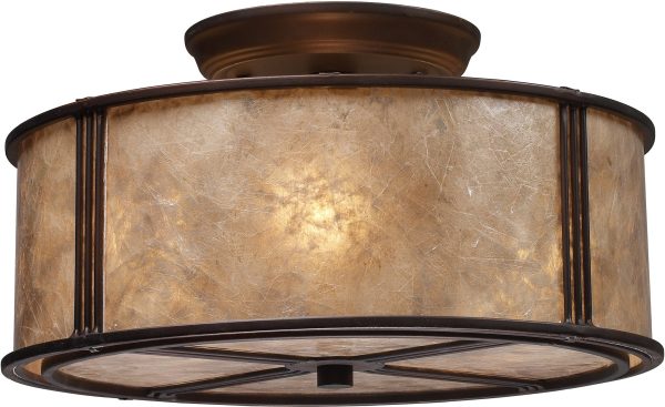 13 W Barringer 3-Light Semi Flush Mount Aged Bronze with Brown Glass Hot on Sale