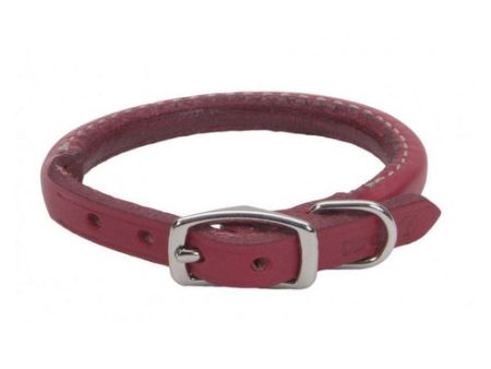 Oak Tanned Leather Round Dog Collar - Red 14  Neck by Circle T Leather Fashion