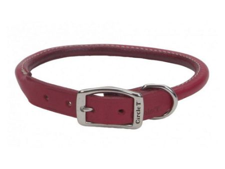 Oak Tanned Leather Round Dog Collar - Red 20  Neck by Circle T Leather For Cheap