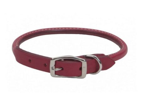 Oak Tanned Leather Round Dog Collar - Red 16  Neck by Circle T Leather Sale